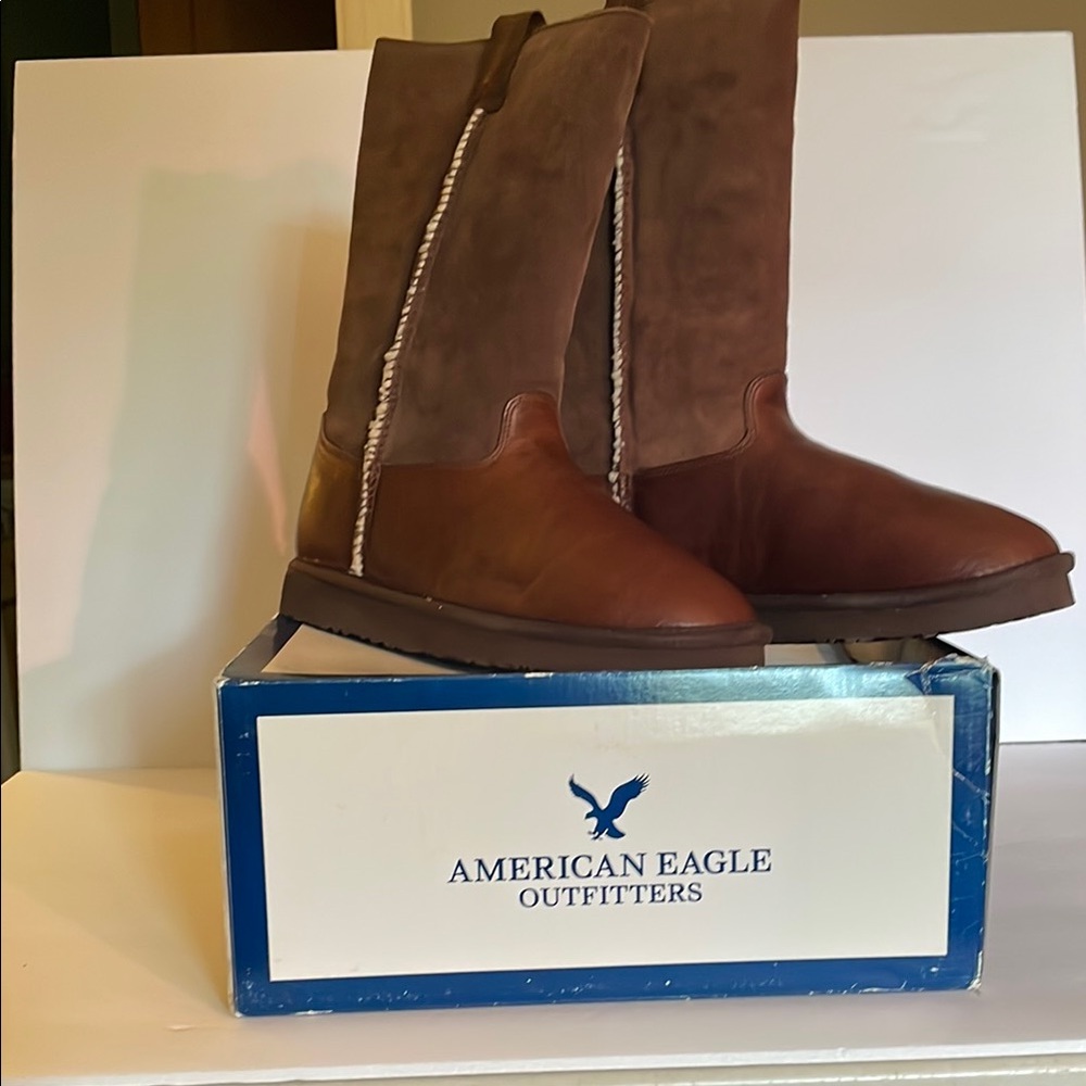 American Eagle Outfitters Two-Tone Brown Leather and Suede Boots